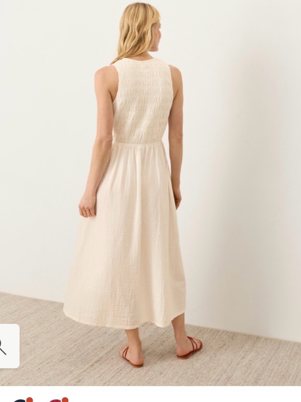 NWOT- PACT ORGANIC COASTAL DOUBLE GAUZE SMOCKED MIDI DRESS- MEDIUM- CREAM - Picture 4 of 16
